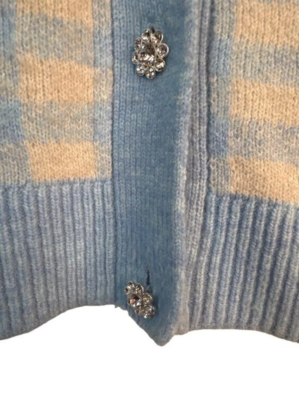2/$30 ZARA Size Small Light Blue & Cream Gingham Knit Cardigan Vest S Polyester